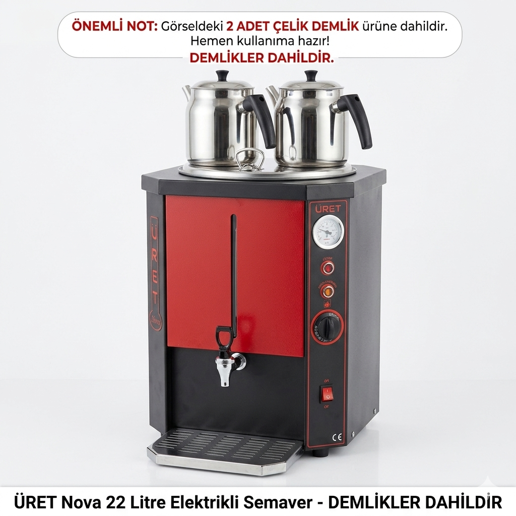 22 Litre Nova Çay Semaveri NV 2 Otomatik Termostatlı Paslanmaz Çelik Profesyonel Çay Makinesi