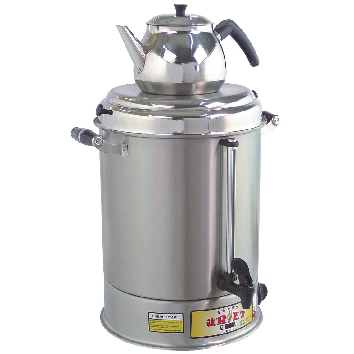 Üret CSM5 14 Litre Standart Semaver Makinesi Demlikli Paslanmaz Çelik Çay Semaveri